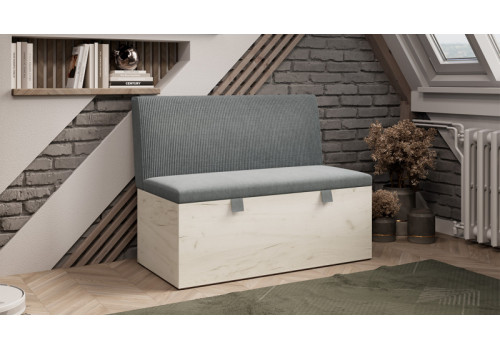 Скамья прямая «Мальта» Дуб Крафт белый, Микровелюр Linea Grande 83/Connect 83 (серый)