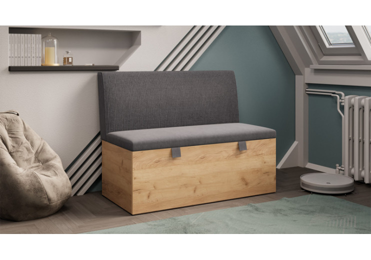 Скамья прямая «Мальта» Дуб Крафт золотой, Микровелюр Linea Grande 66/Connect 66 (серо-коричневый)