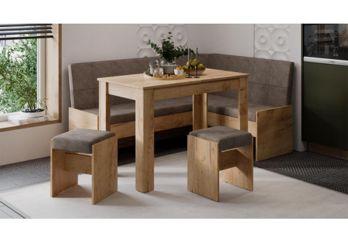 Кухонный уголок «Пекин» Дуб Крафт золотой, Микровелюр Duna Stone