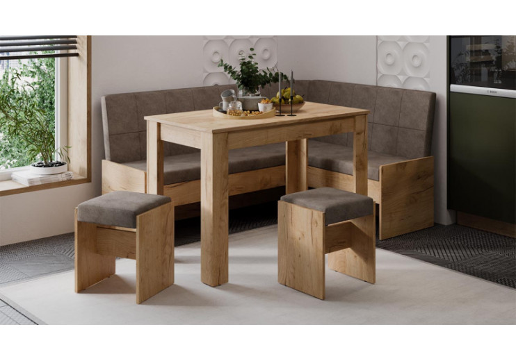 Кухонный уголок «Пекин» Дуб Крафт золотой, Микровелюр Duna Stone