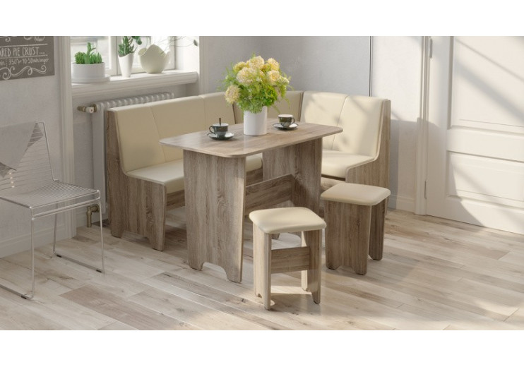 Кухонный уголок «Техас» Исп.1 Дуб Сонома трюфель, Экокожа бежевая