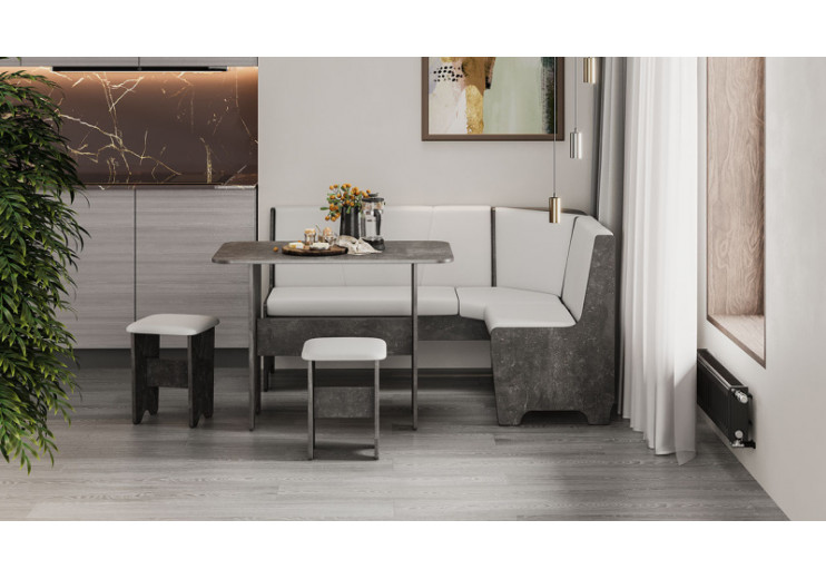 Кухонный уголок «Техас» Исп.1 Ателье темный, Экокожа белая