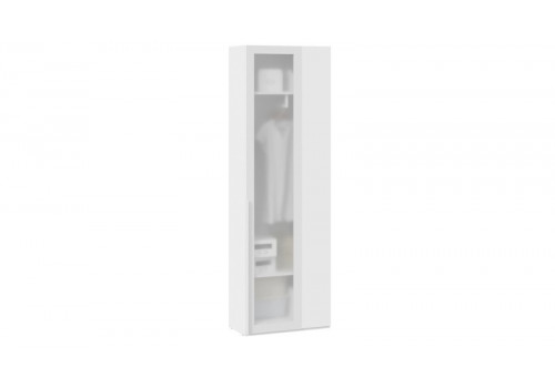 Шкаф угловой (366) с 1 дверью со стеклом «Порто» Белый Жемчуг/Стекло сатин белое