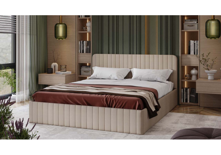 Кровать с ПМ «Шелли» Тип 1 (с подъемным механизмом) с заглушиной Велюр Confetti Cream