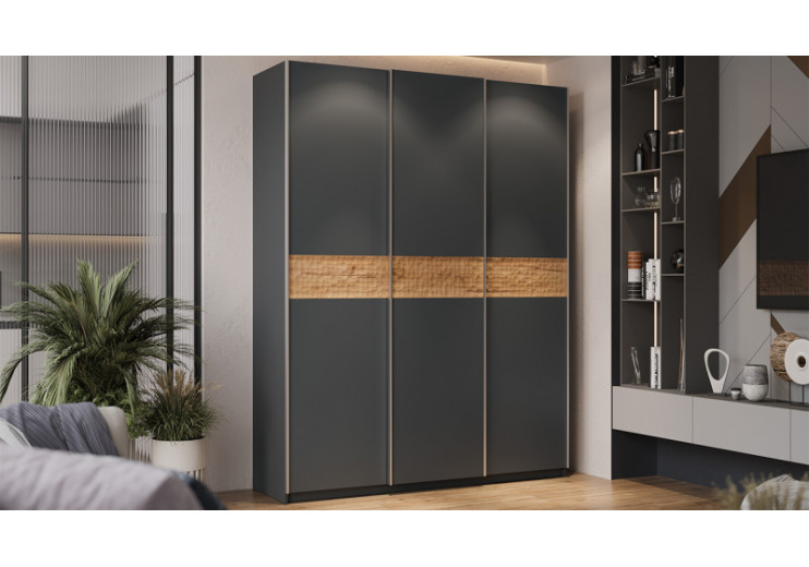 Шкаф-купе с 3 глухими дверями «Оскар Скания» Ручка серебро, Серый графит, Дуб тортугга