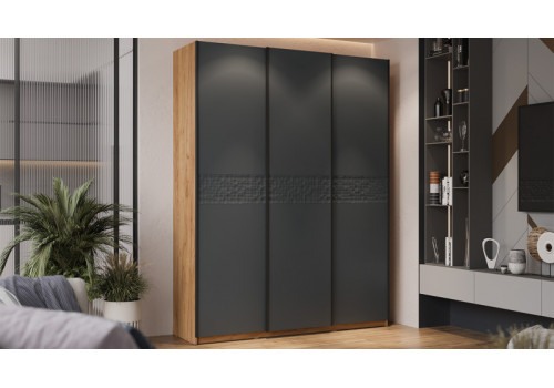 Шкаф-купе с 3 глухими дверями «Оскар Скания» Ручка черная, Дуб Крафт золотой, Серый графит, Графит матовый