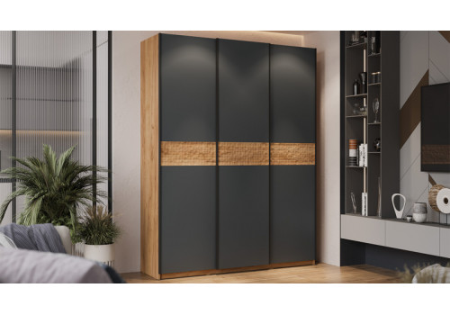 Шкаф-купе с 3 глухими дверями «Оскар Скания» Ручка черная, Дуб Крафт золотой, Серый графит, Дуб тортугга