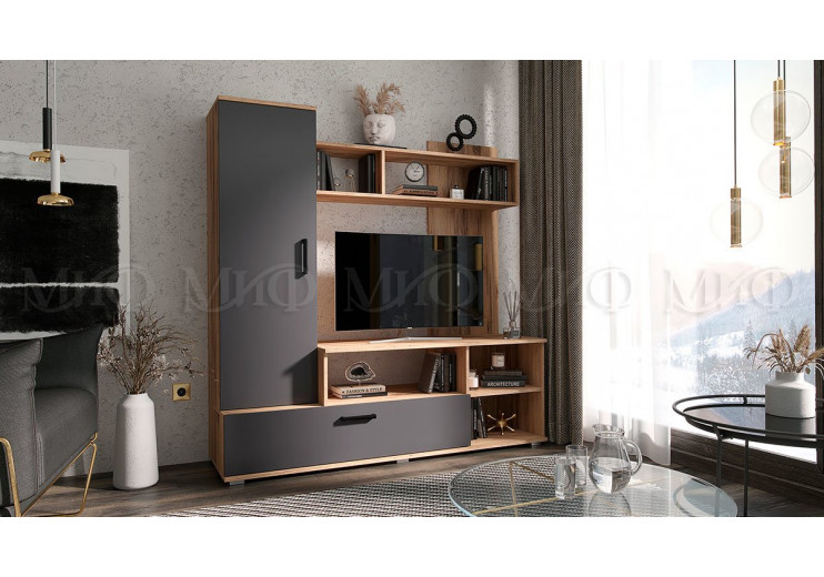 ГОСТИНАЯ СТЕНКА МИНИ (ДУБ КРАФТ - ГРАФИТ)